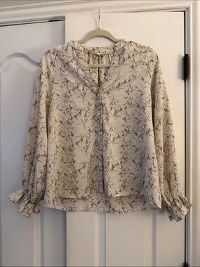 Cream Floral V-Neck Peasant Blouse